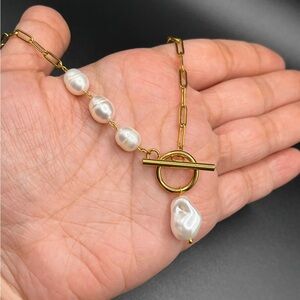 Gold and White Pearl Necklace